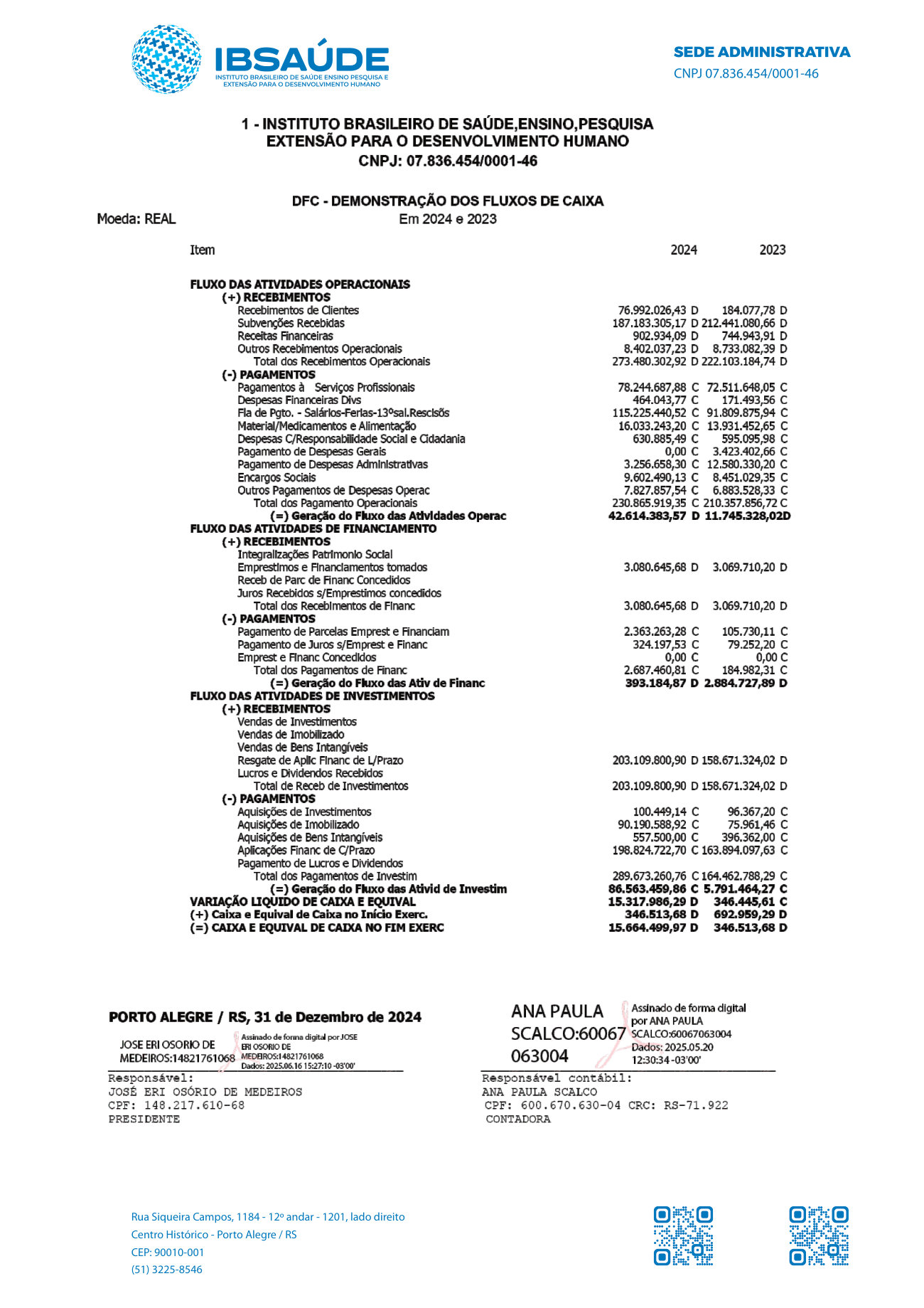 Página 1 de Demonstração dos Fluxos de Caixa