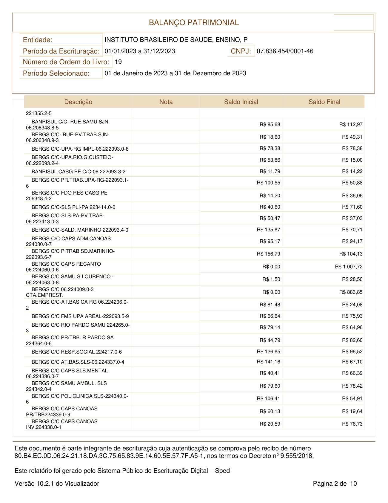 Página 2 de BALANÇO PATRIMONIAL 2023
