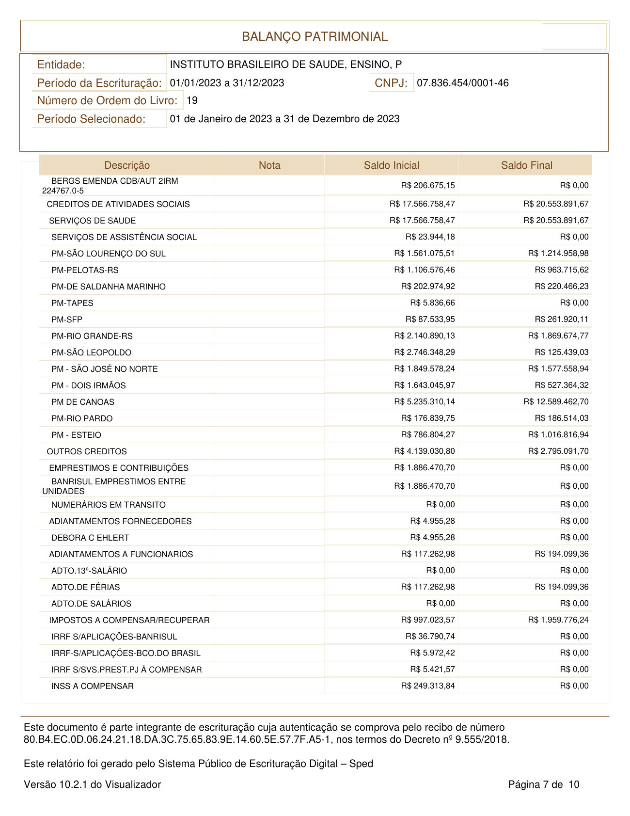 Página 7 de BALANÇO PATRIMONIAL 2023