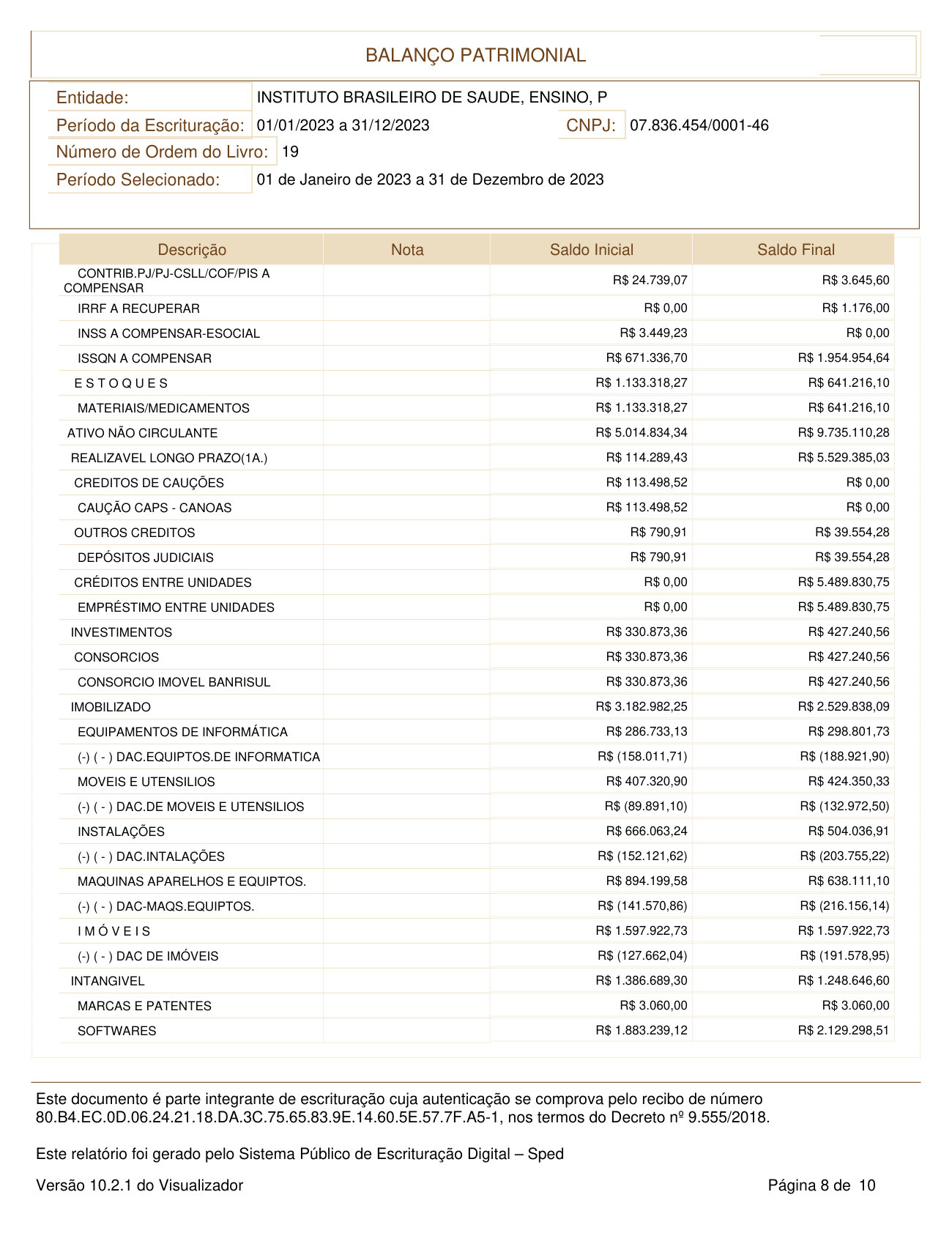 Página 8 de BALANÇO PATRIMONIAL 2023