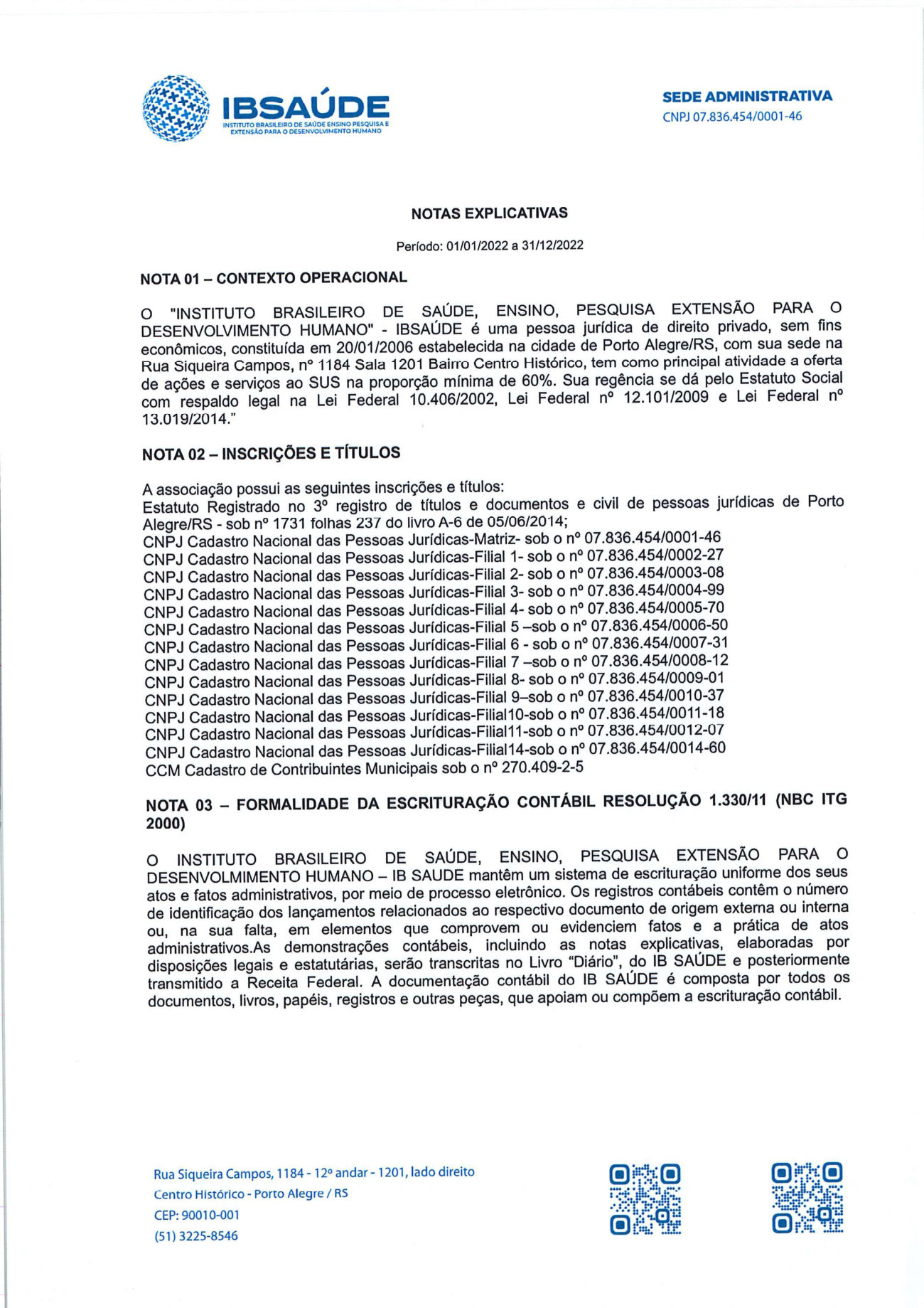 Página 1 de Balanço Patrimonial Exercício 2022 | Notas Explicativas