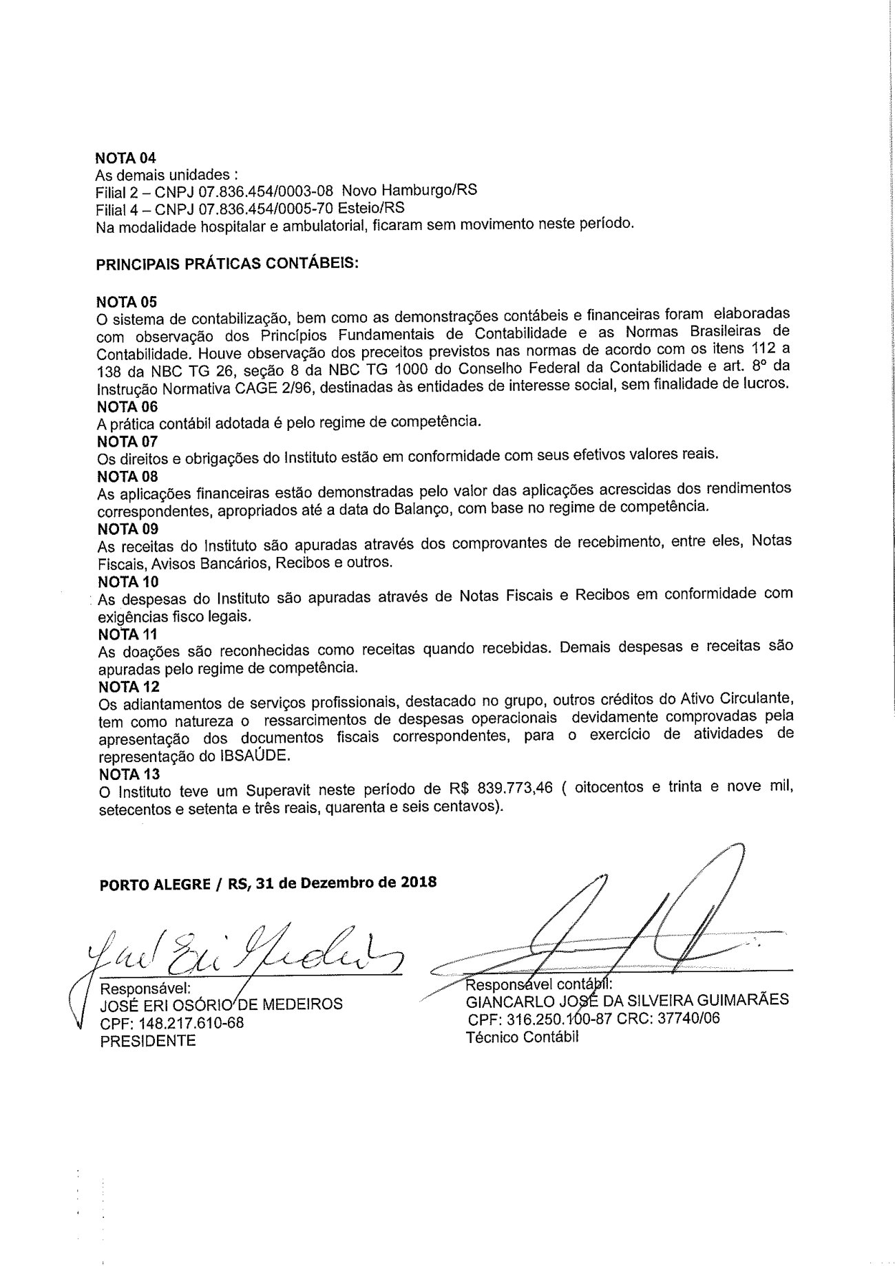 Página 15 de Balanço Patrimonial Exercício 2018