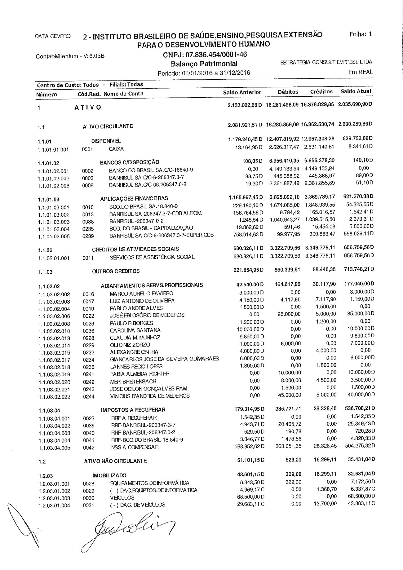 Página 3 de Balanço Patrimonial Exercício 2016