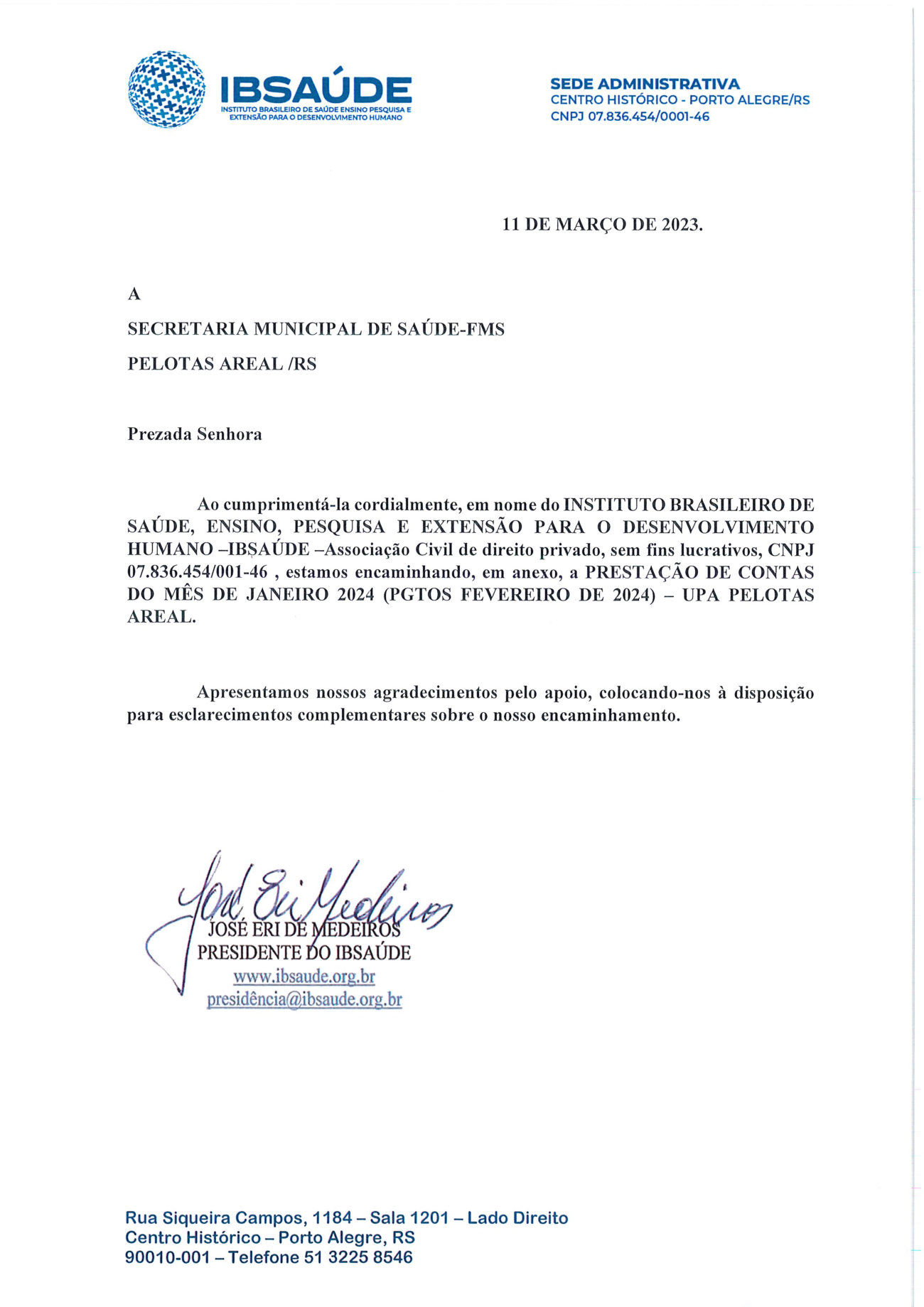 Página 3 de Relatorio Financeiro Upa Areal Janeiro 2024