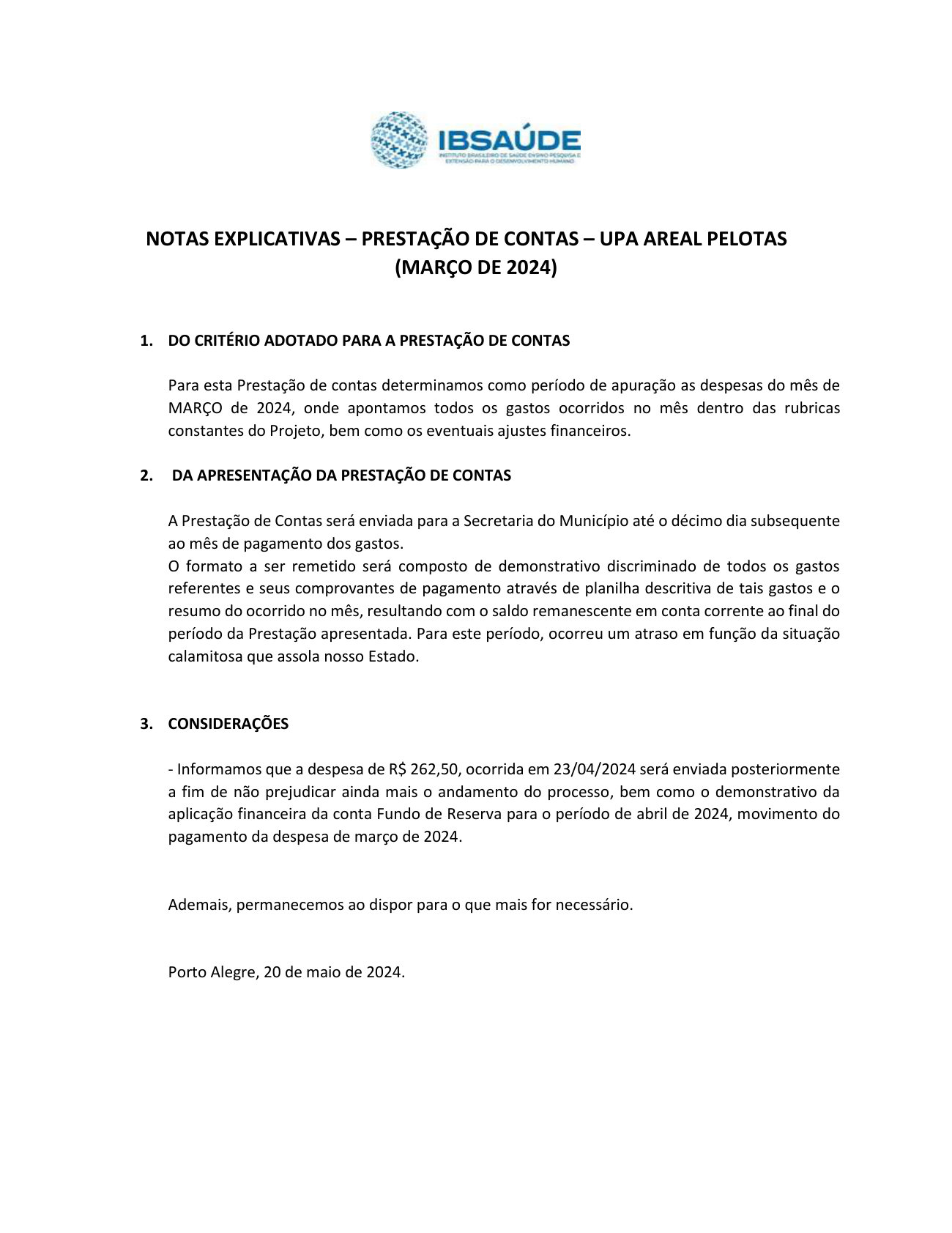 Página 3 de Relatorio Financeiro Upa Areal Março 2024