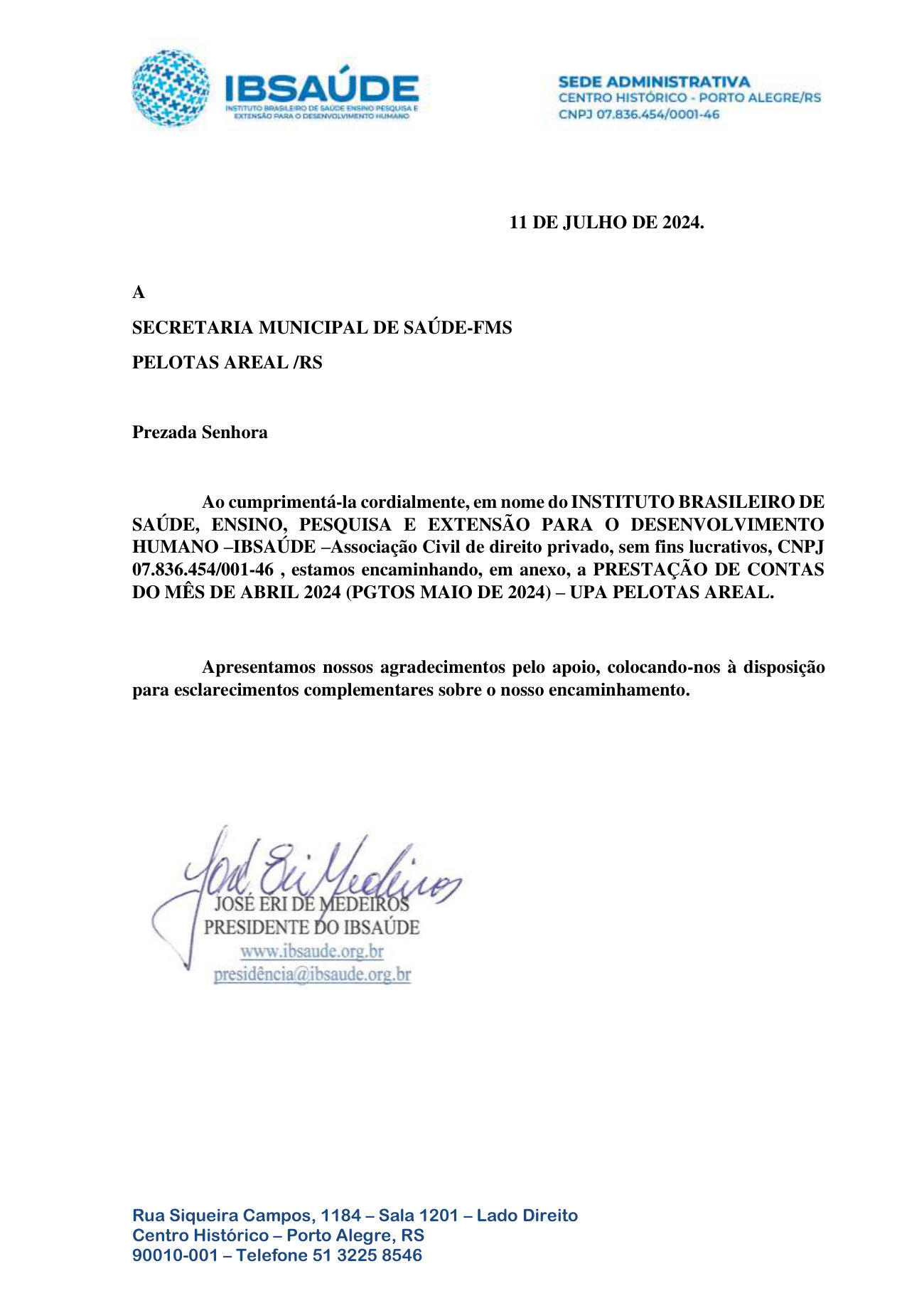 Página 1 de Relatorio Financeiro Upa Areal Abril 2024