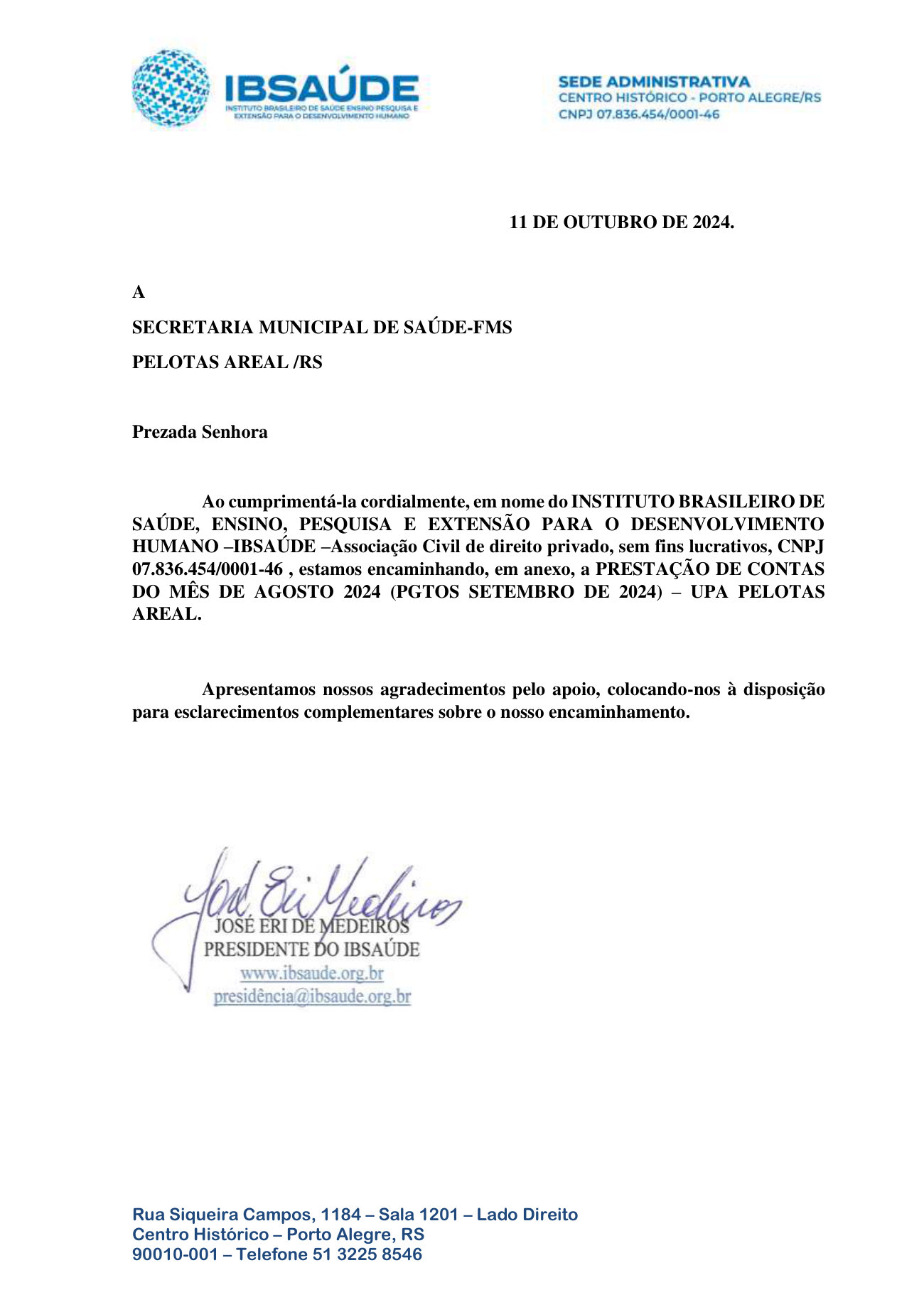 Página 1 de Relatorio Financeiro Upa Areal Agosto 2024