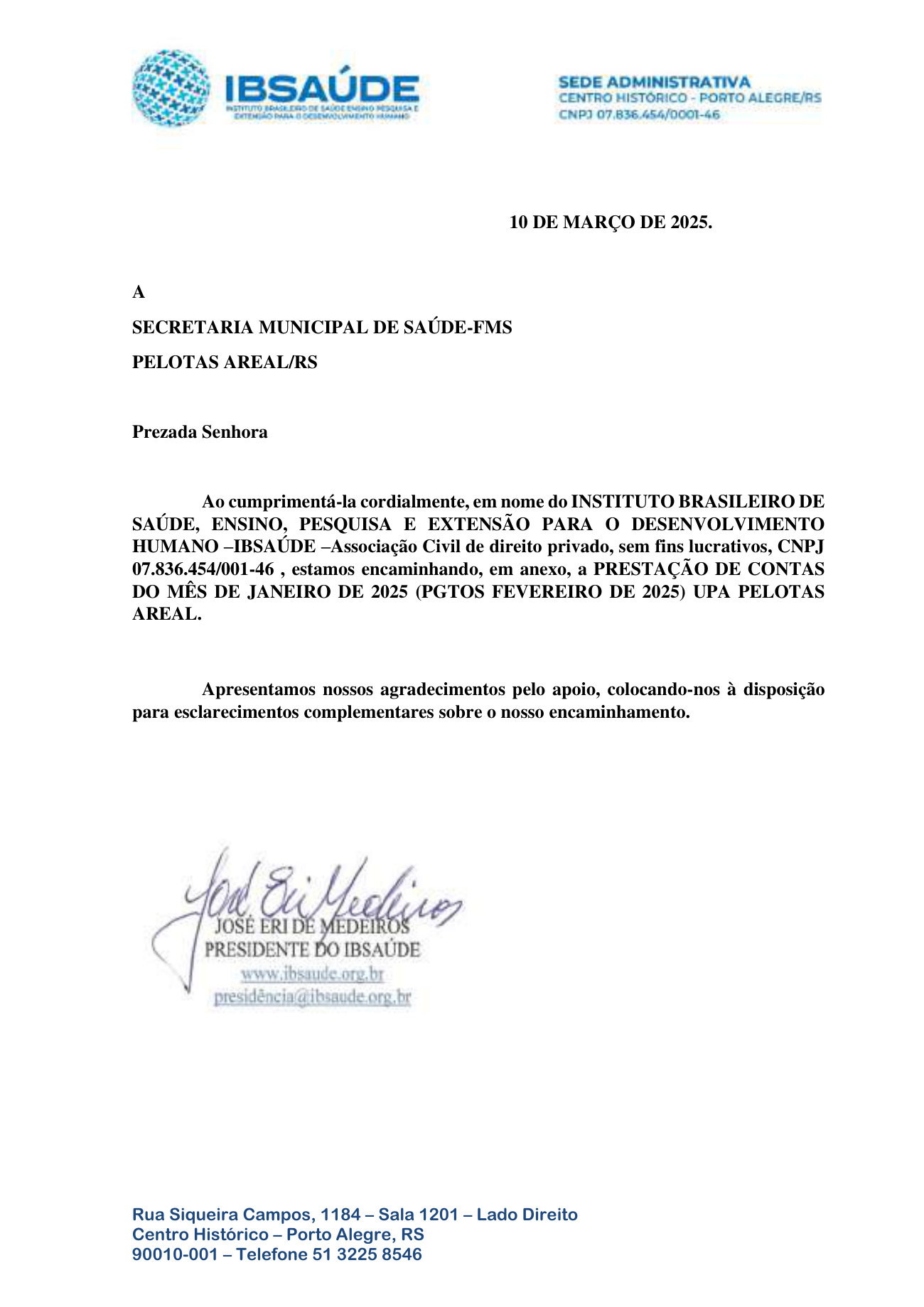 Página 1 de Relatorio Financeiro Upa Areal Janeiro 2025